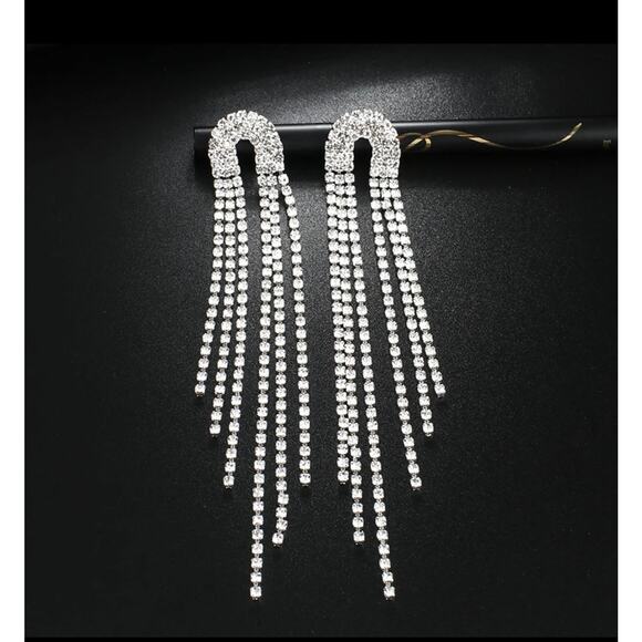 4” Drop Dangle Earrings Clear Silver Arched Chandelier Jewelry S26 - Picture 2 of 5